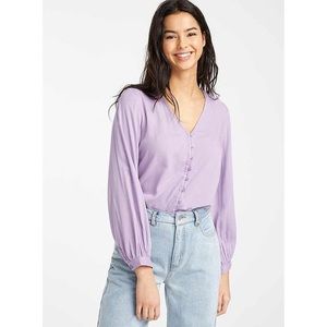 SIMONS TWIK Balloon Sleeve Lavender Button Up Blouse Size L NWOT